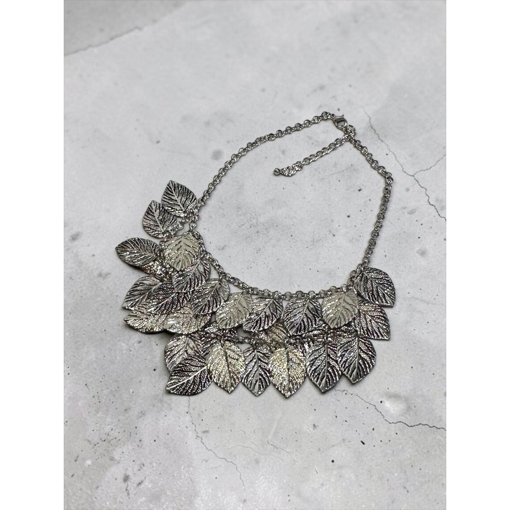 Leaf‎ Statement Bib Necklace Womens OS Silver Tone Layered Boho